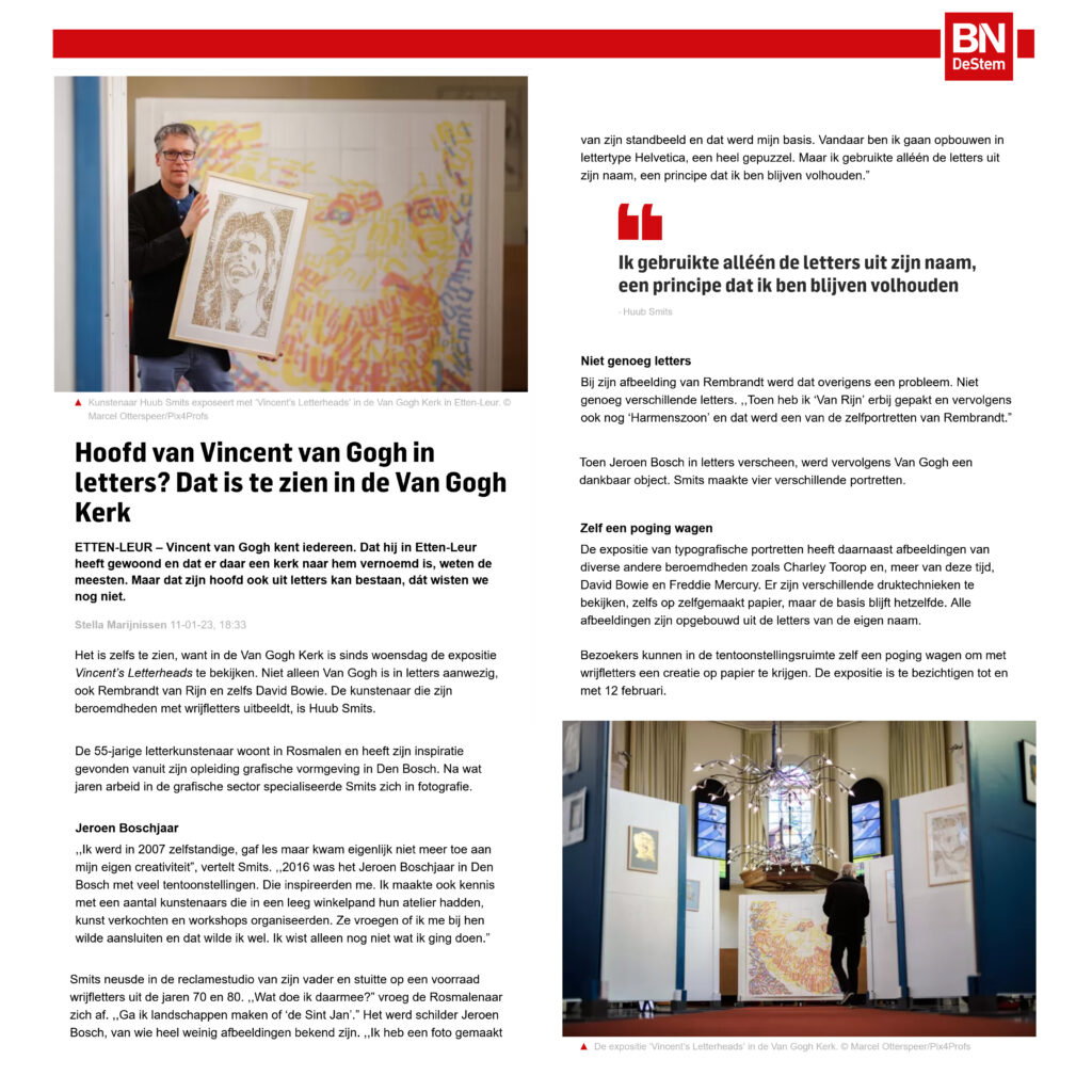 krantenartikel BNdeStem/AD 2023 | expo Vincent's Letterheads