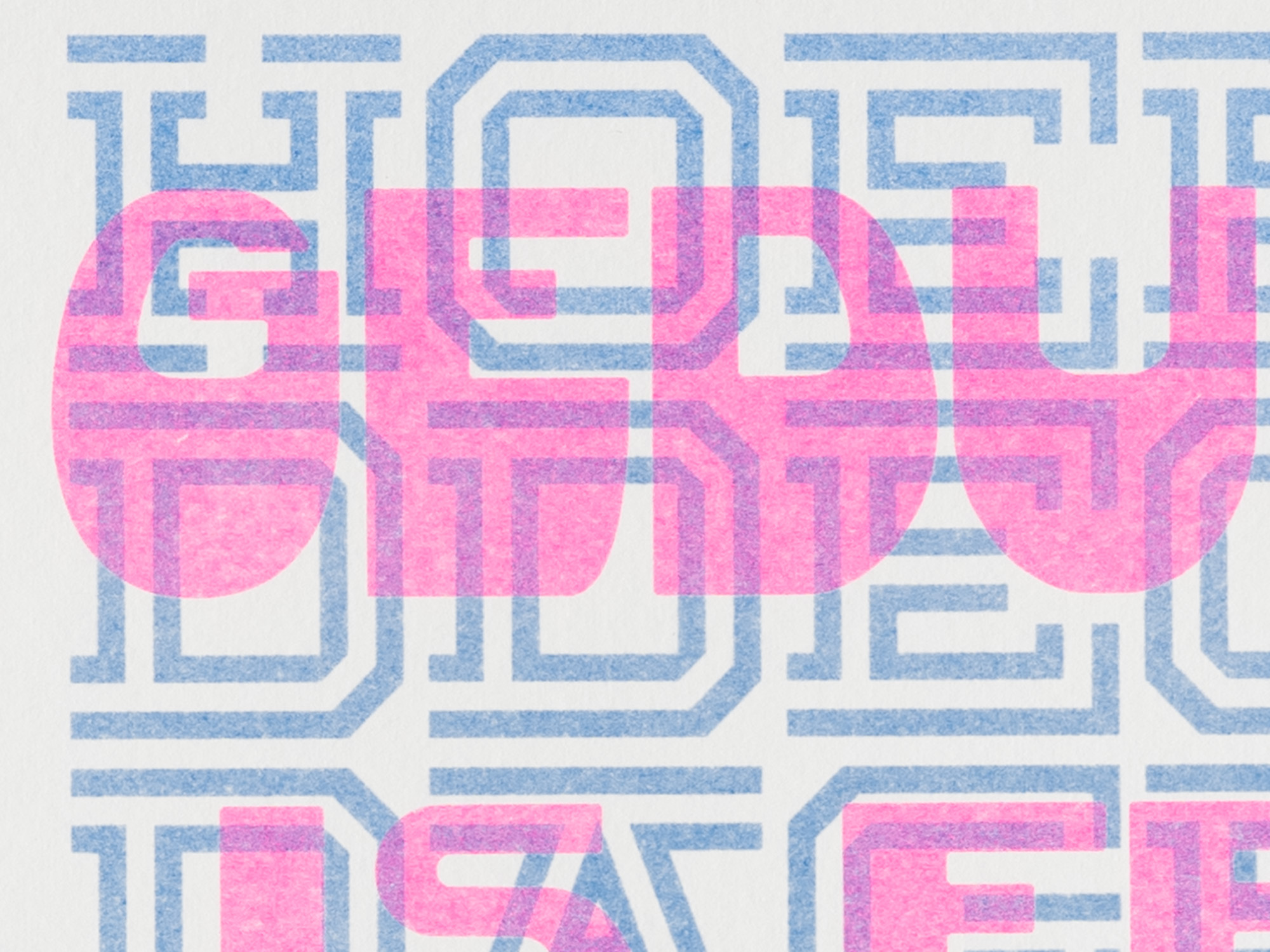 detail risoprint fluor roze & blauw | brabantse spreuken