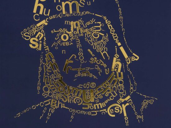 detail Jeroen Bosch | Letterhead Gold print | Dark Denim