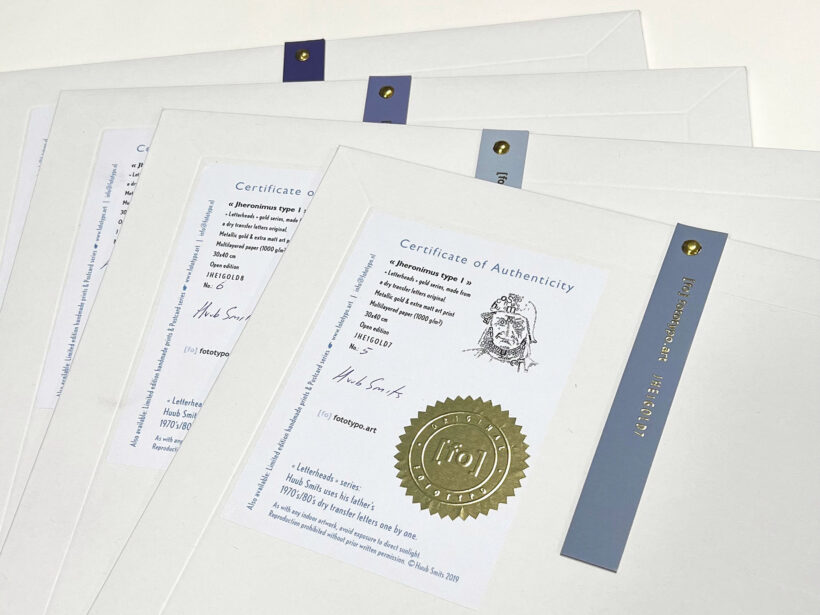 Jeroen Bosch | Letterhead Gold prints | envelop + certificaat