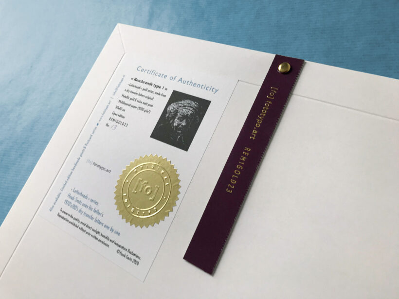 Rembrandt type 1 | Letterhead Gold print | Bodeaux | envelop + certificaat