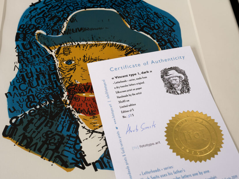 zeefdruk Vincent van Gogh 1 Dark | Limited Edition Letterhead | certificaat