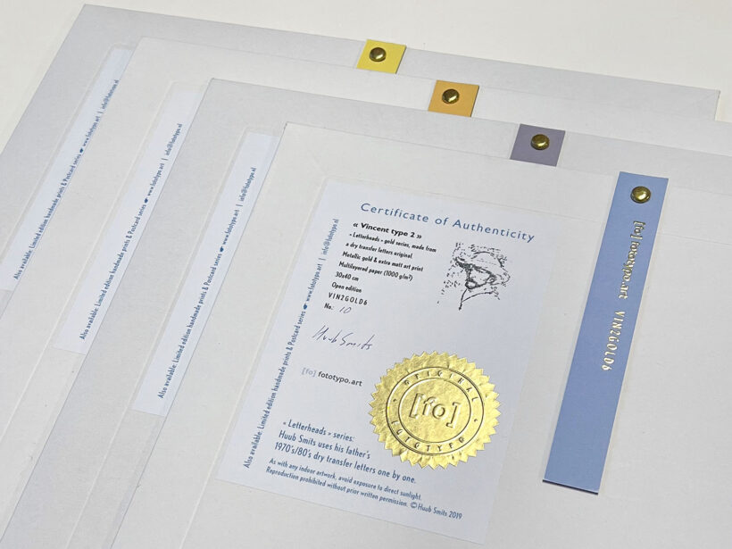 Vincent van Gogh 2 | Letterhead Gold prints | envelop + certificaat
