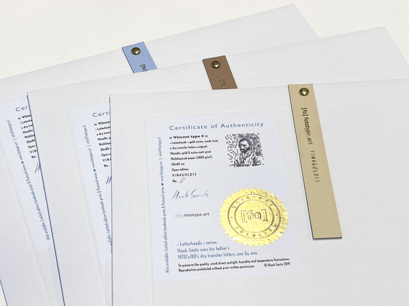 Vincent van Gogh 4 | Letterhead Gold prints | envelop + certificaat