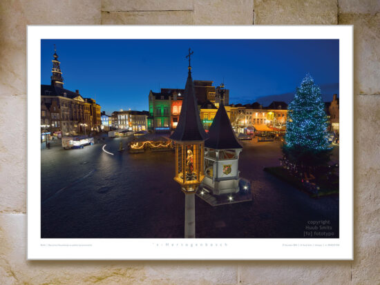 poster Markt Den Bosch | bij avond met kerstmis